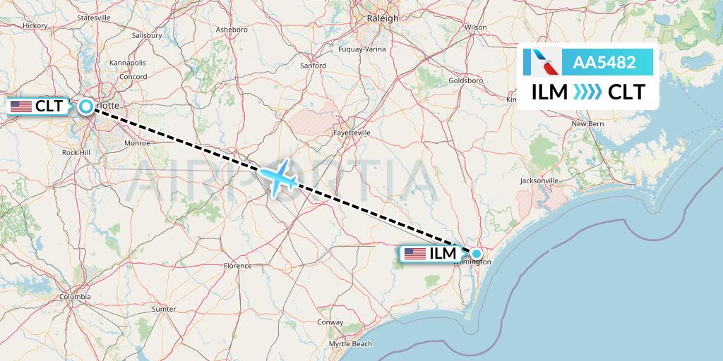 AA5482 American Airlines Flight Map: Wilmington to Charlotte