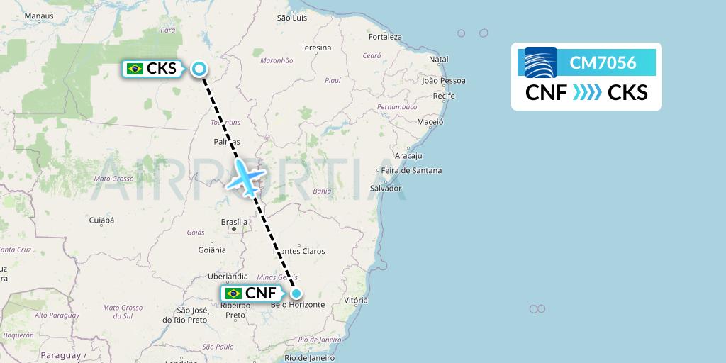 CM7056 Copa Airlines Flight Map: Belo Horizonte to Carajas