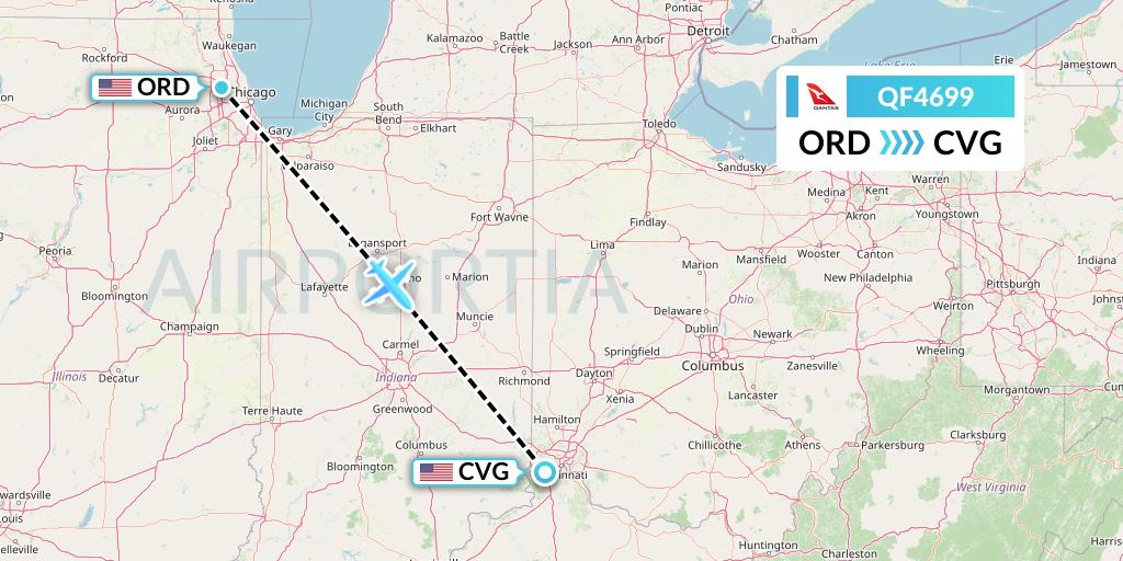 QF4699 Qantas Flight Map: Chicago to Cincinnati