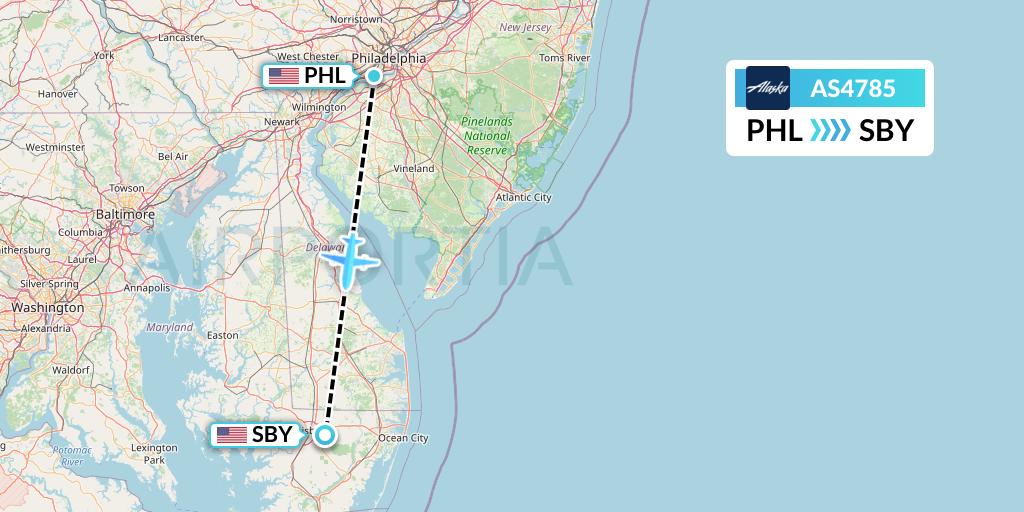 AS4785 Alaska Airlines Flight Map: Philadelphia to Salisbury