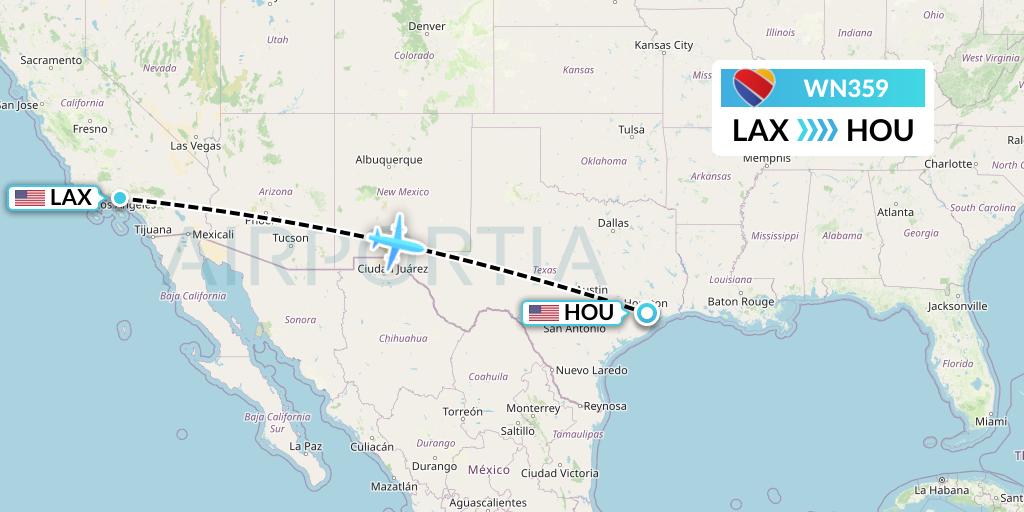 WN359 Southwest Airlines Flight Map: Los Angeles to Houston