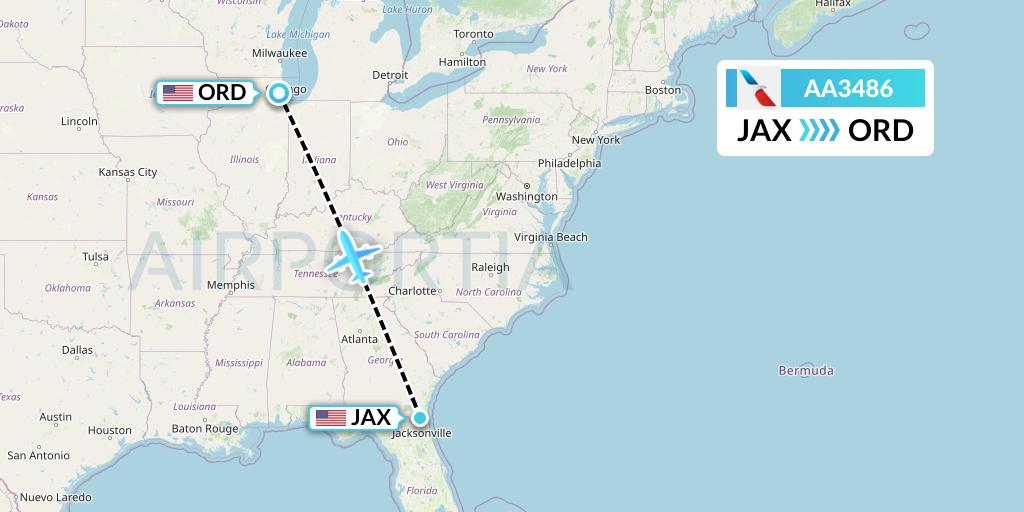 AA3486 American Airlines Flight Map: Jacksonville to Chicago