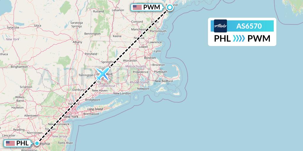 AS6570 Alaska Airlines Flight Map: Philadelphia to Portland