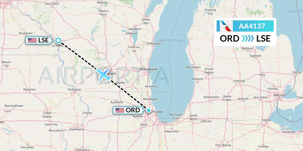 AA4137 American Airlines Flight Map: Chicago to La Crosse
