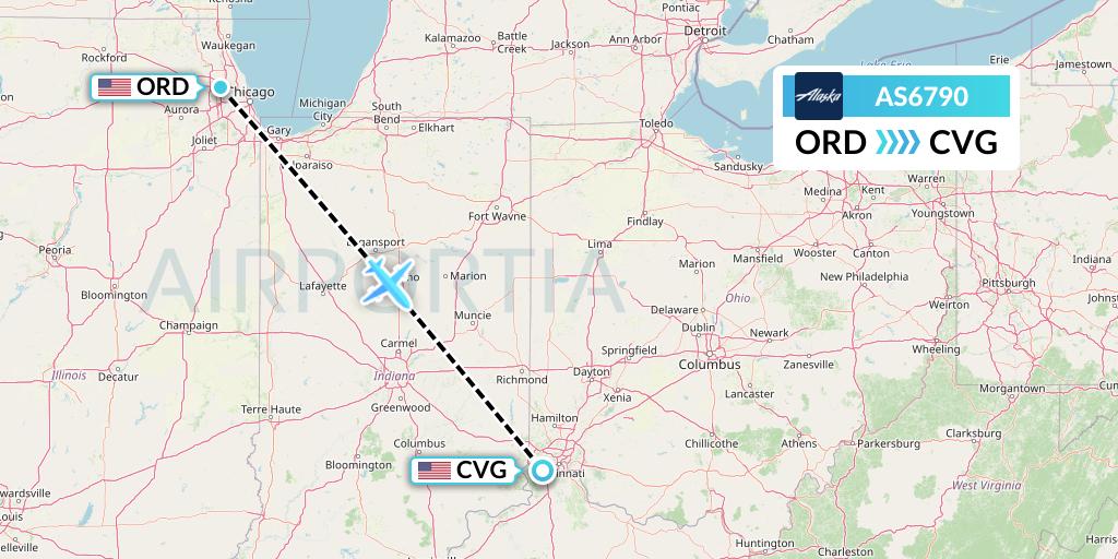 AS6790 Alaska Airlines Flight Map: Chicago to Cincinnati