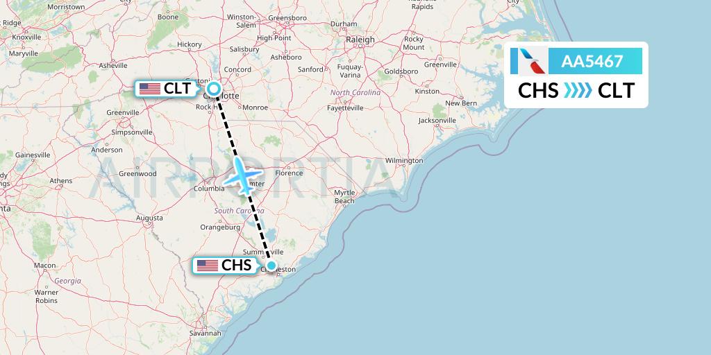AA5467 American Airlines Flight Map: Charleston to Charlotte