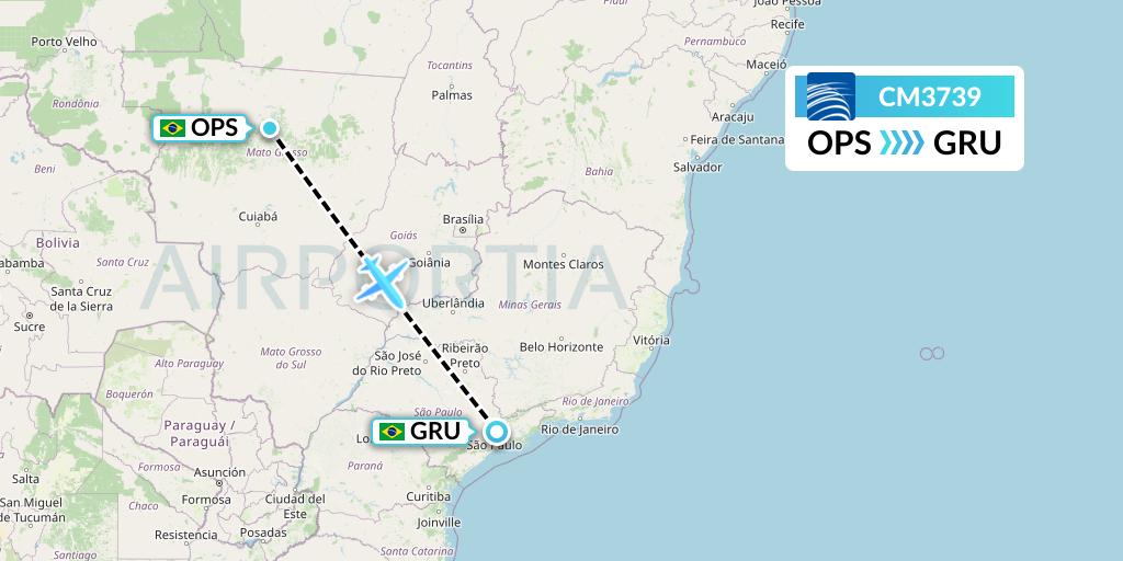 CM3739 Copa Airlines Flight Map: Sinop to Sao Paulo