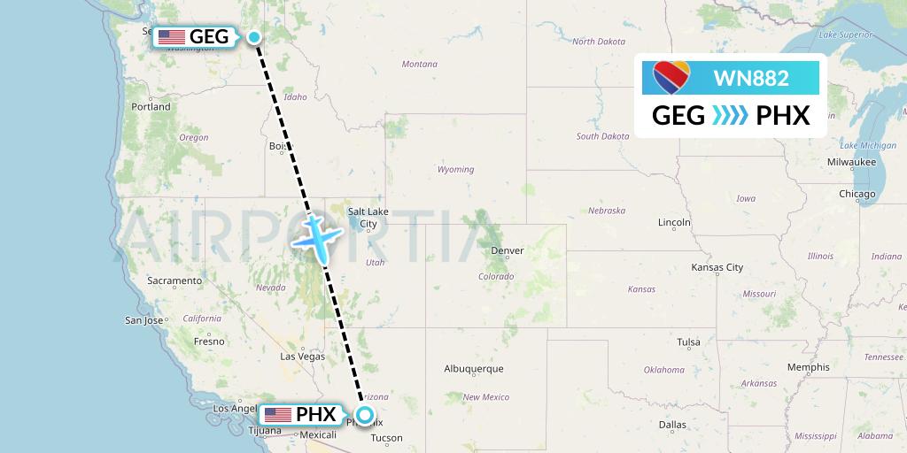 WN882 Southwest Airlines Flight Map: Spokane to Phoenix
