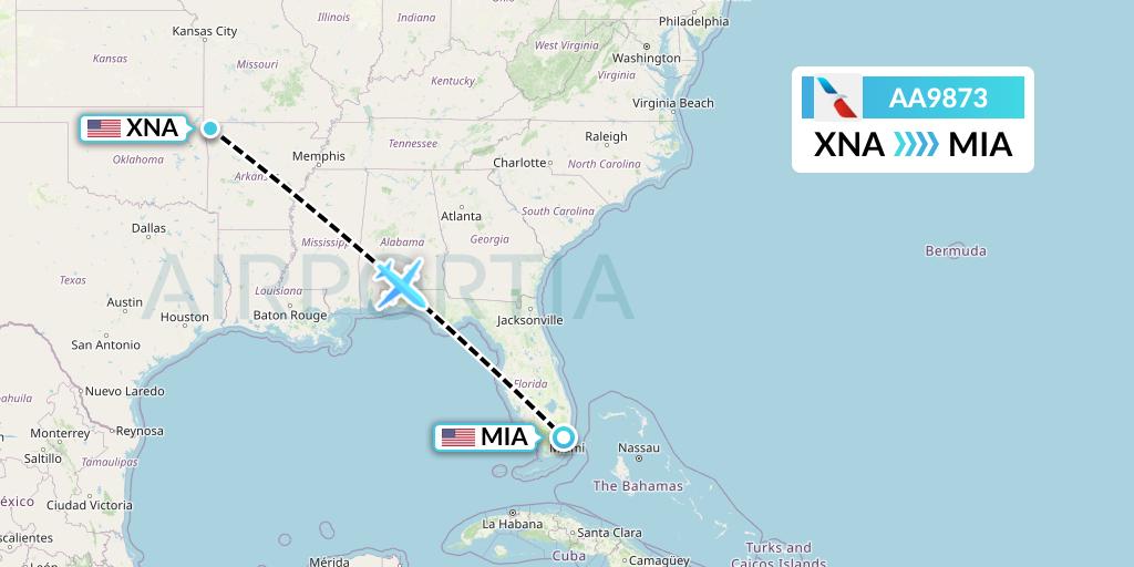 AA9873 American Airlines Flight Map: Bentonville to Miami
