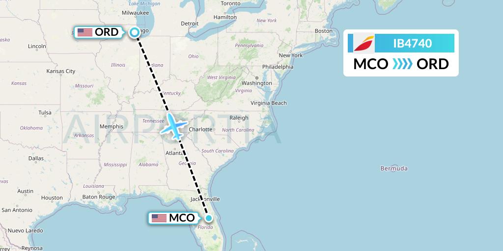 IB4740 Iberia Flight Map: Orlando to Chicago