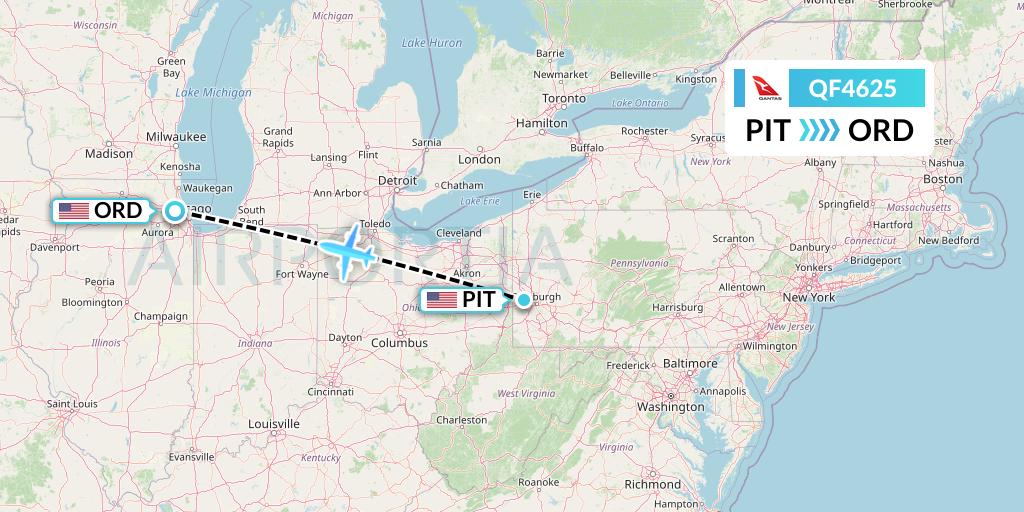 QF4625 Qantas Flight Map: Pittsburgh to Chicago