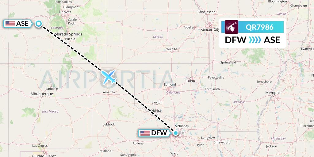 QR7986 Qatar Airways Flight Map: Dallas to Aspen