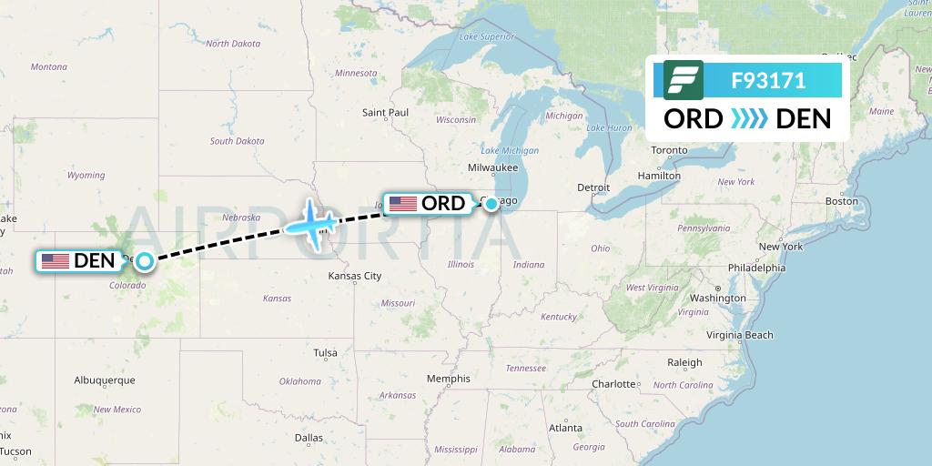 F93171 Frontier Airlines Flight Map: Chicago to Denver