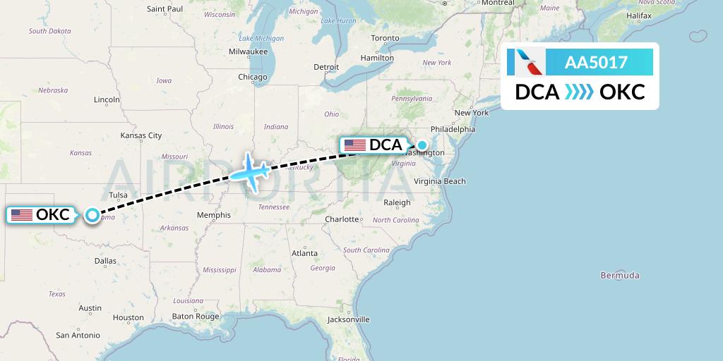 AA5017 American Airlines Flight Map: Washington to Oklahoma City