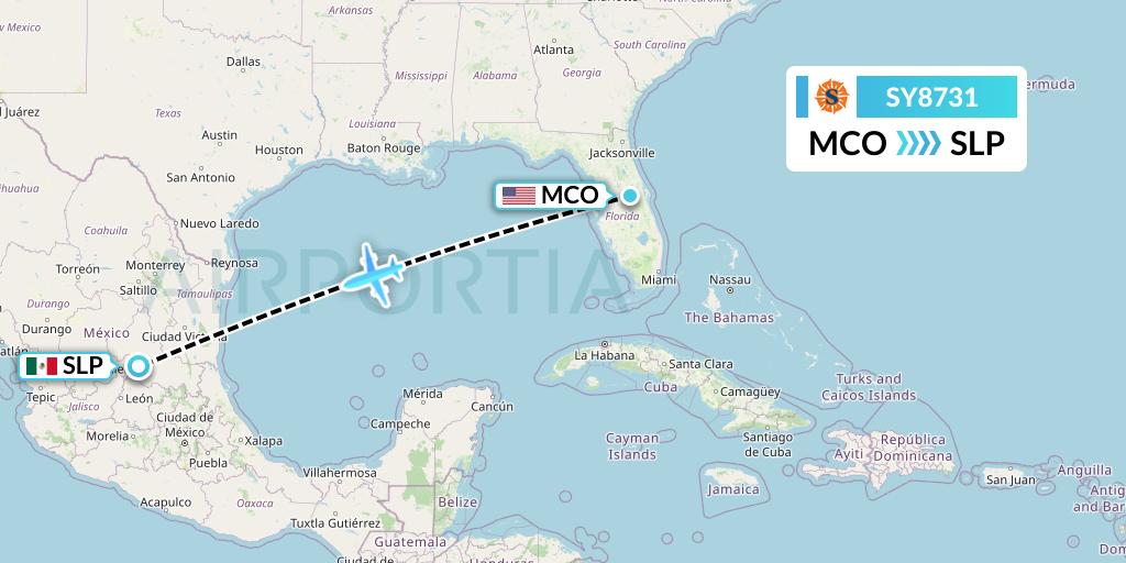 SY8731 Sun Country Airlines Flight Map: Orlando to San Luis Potosi