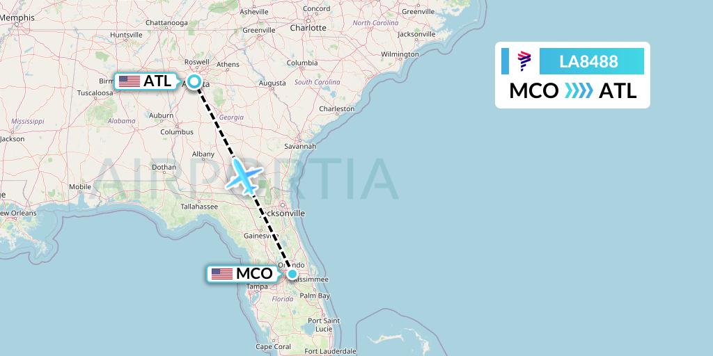 LA8488 LAN Airlines Flight Map: Orlando to Atlanta
