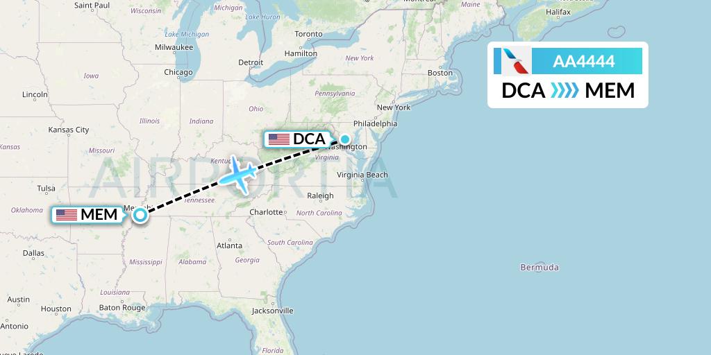 AA4444 American Airlines Flight Map: Washington to Memphis