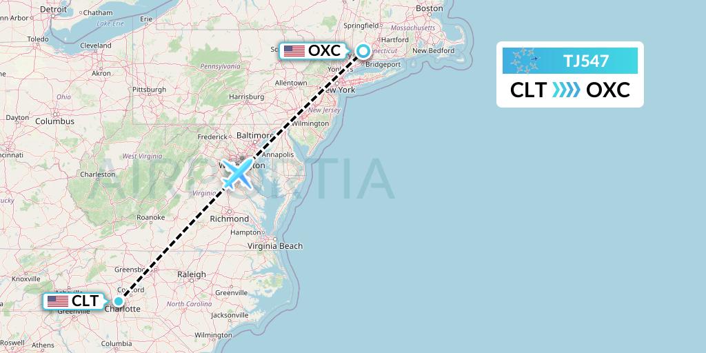 TJ547 Tradewind Aviation Flight Map: Charlotte to Oxford