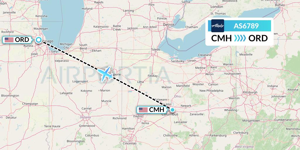 AS6789 Alaska Airlines Flight Map: Columbus to Chicago