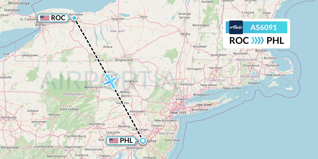 AS6091 Alaska Airlines Flight Map: Rochester to Philadelphia