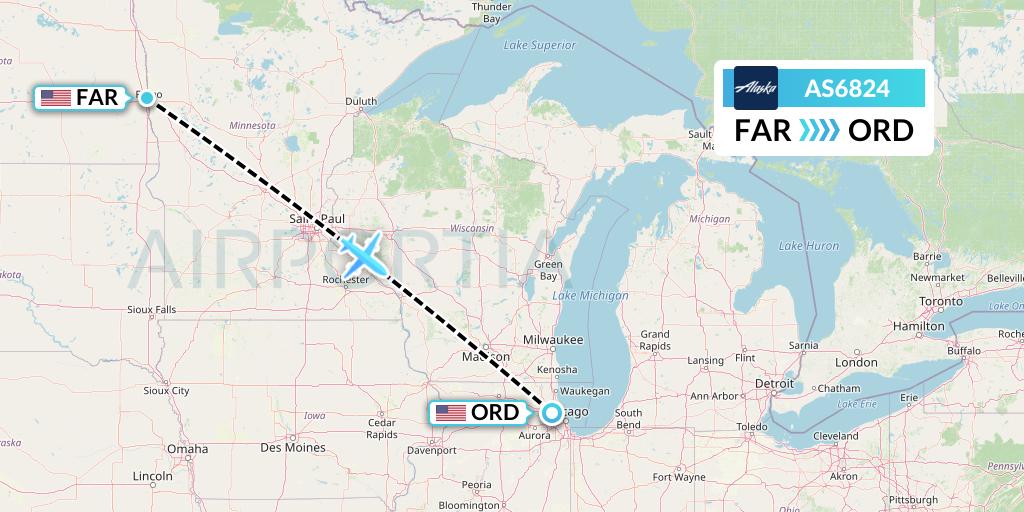 AS6824 Alaska Airlines Flight Map: Fargo to Chicago