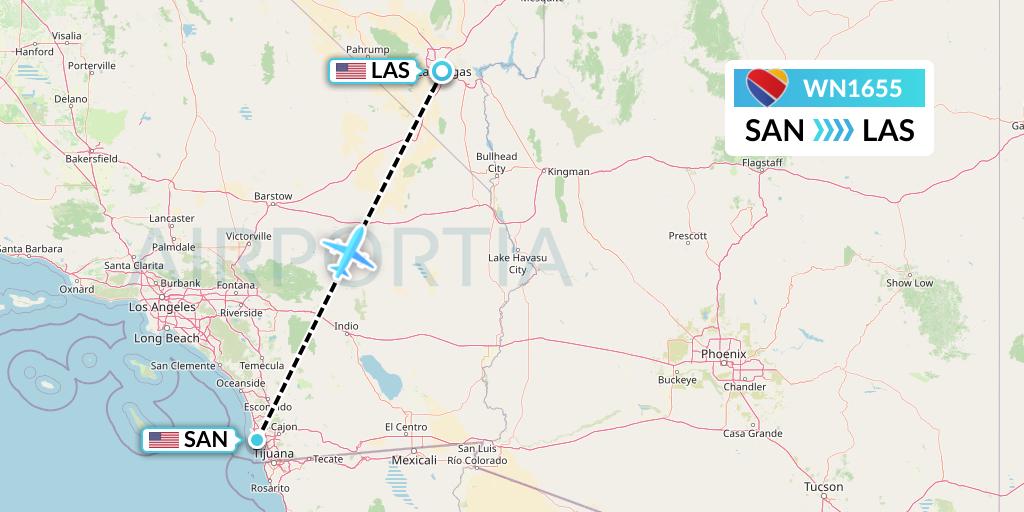 WN1655 Southwest Airlines Flight Map: San Diego to Las Vegas