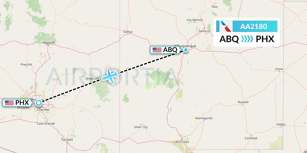 AA2180 American Airlines Flight Map: Albuquerque to Phoenix