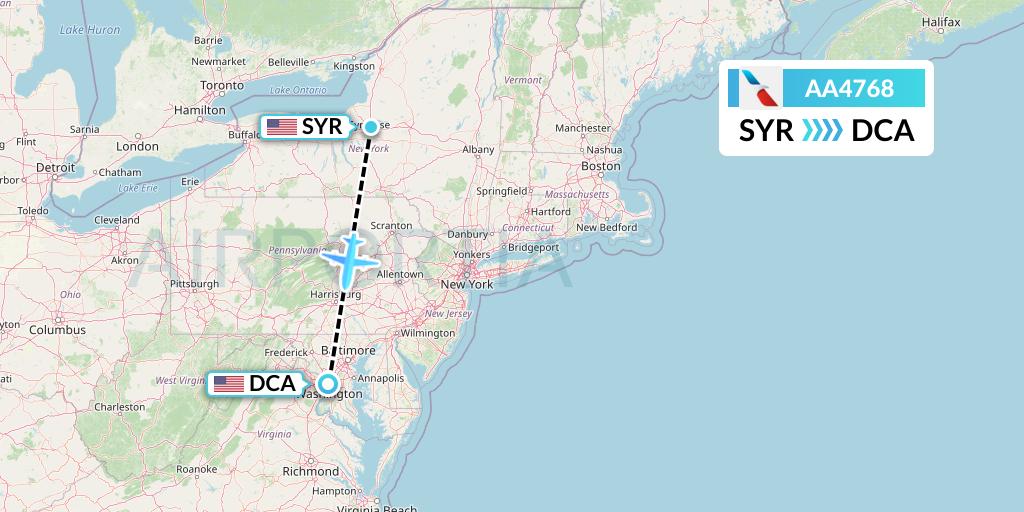 AA4768 American Airlines Flight Map: Syracuse to Washington
