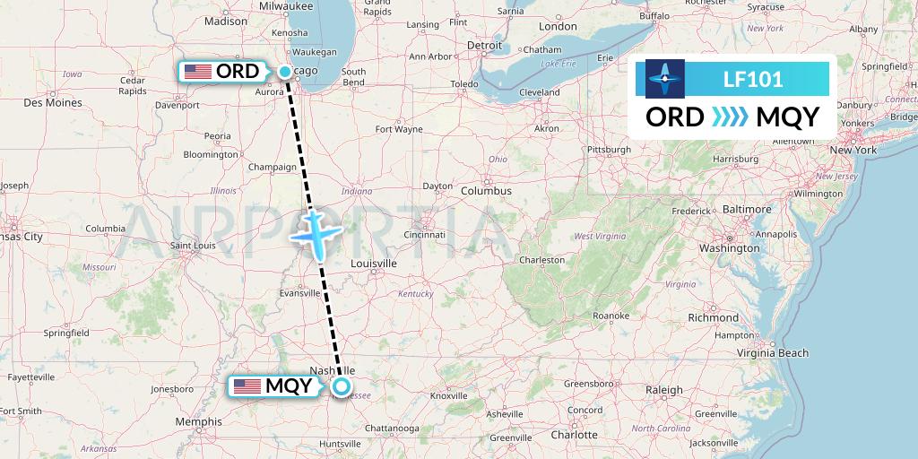 LF101 Corporate Flight Management Flight Map: Chicago to Smyrna