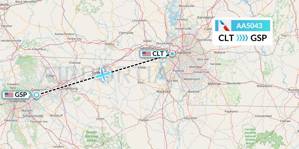 AA5043 American Airlines Flight Map: Charlotte to Greenville-Spartanburg