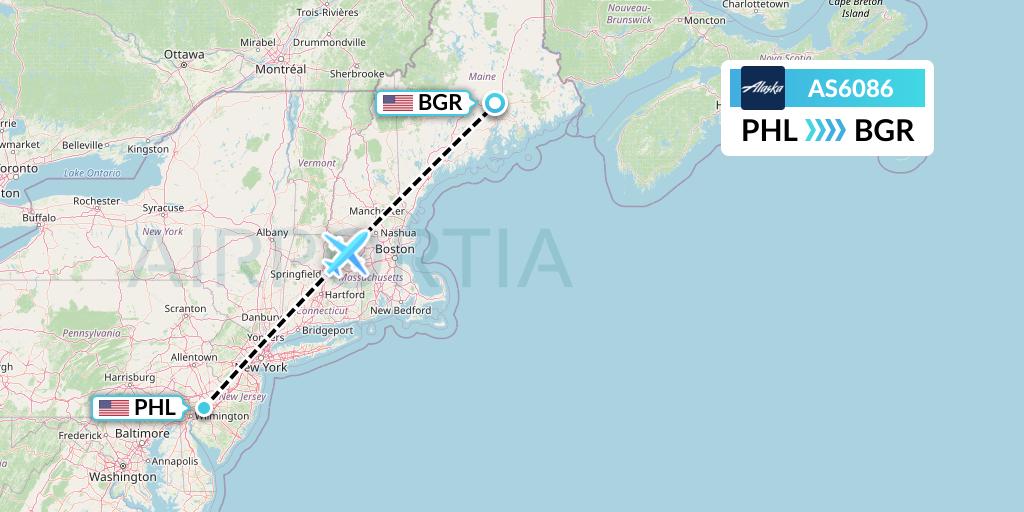 AS6086 Alaska Airlines Flight Map: Philadelphia to Bangor