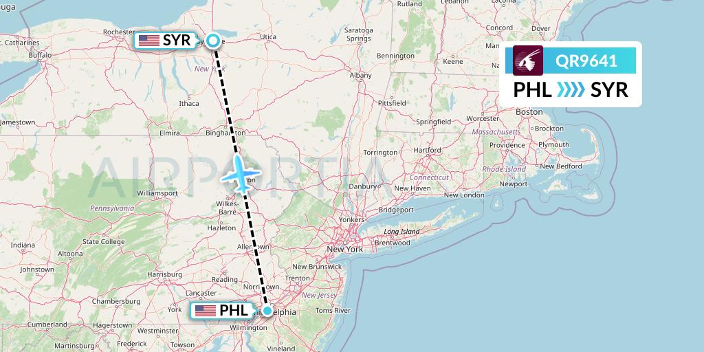 QR9641 Qatar Airways Flight Map: Philadelphia to Syracuse