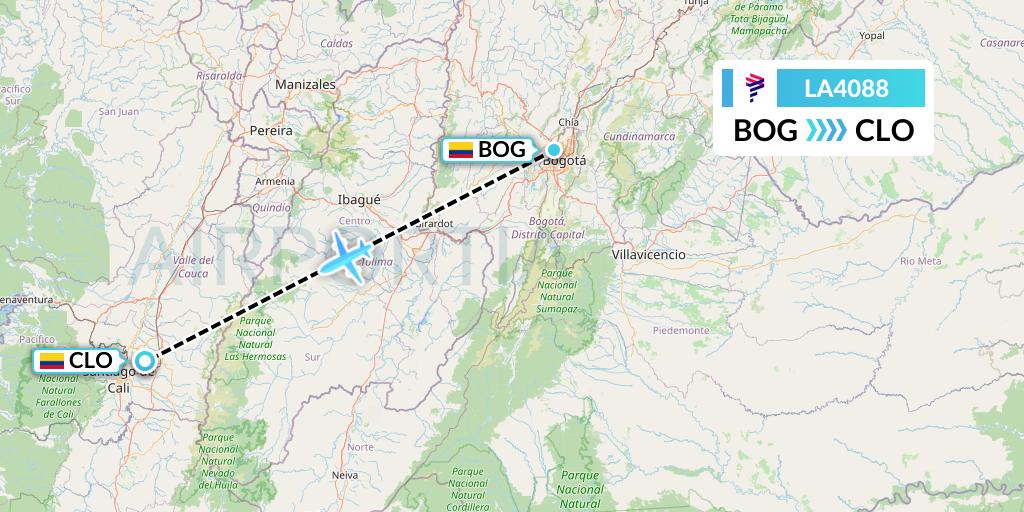 LA4088 LAN Airlines Flight Map: Bogota to Cali