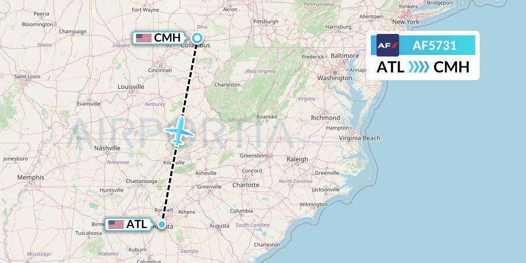 AF5731 Air France Flight Map: Atlanta to Columbus