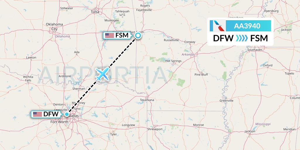 AA3940 American Airlines Flight Map: Dallas to Fort Smith