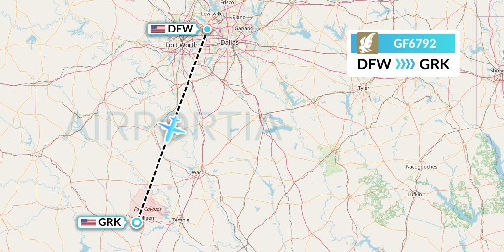GF6792 Gulf Air Flight Map: Dallas to Killeen