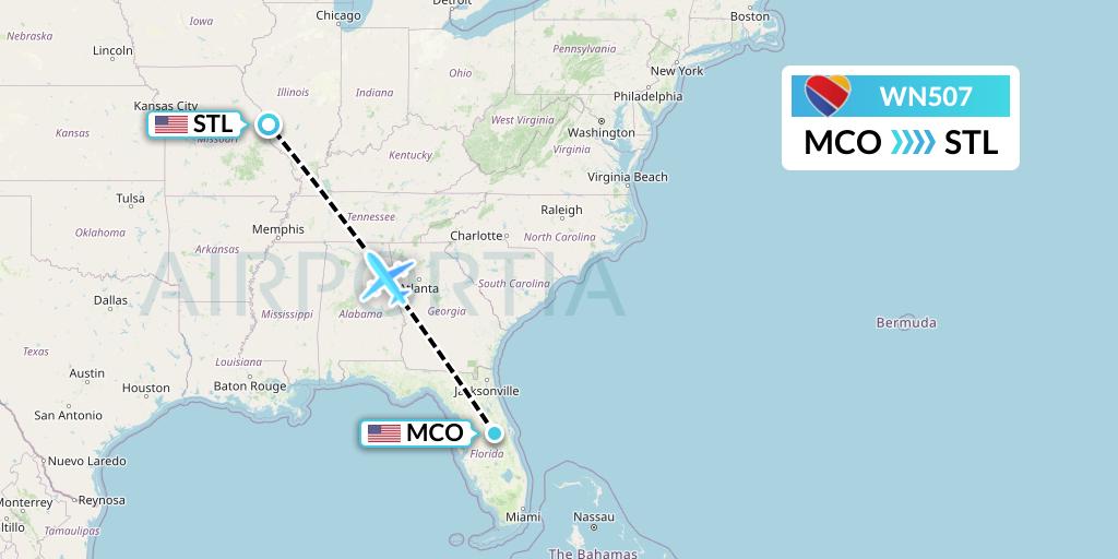 WN507 Southwest Airlines Flight Map: Orlando to St. Louis