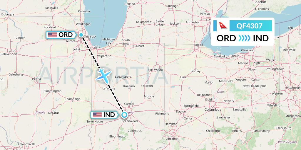 QF4307 Qantas Flight Map: Chicago to Indianapolis