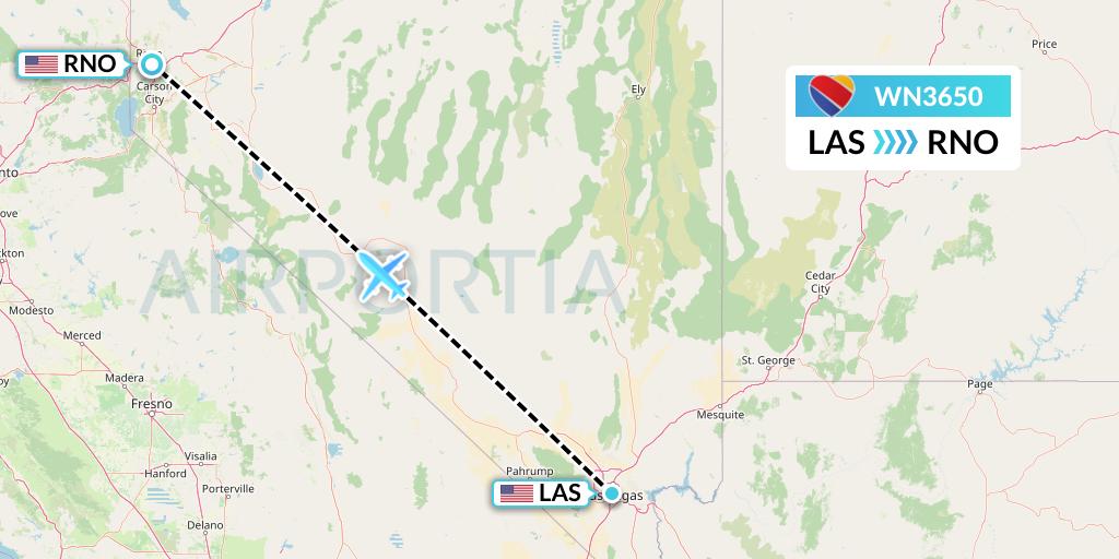 WN3650 Southwest Airlines Flight Map: Las Vegas to Reno