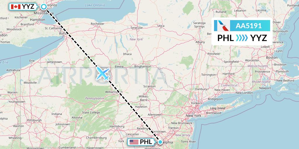 AA5191 American Airlines Flight Map: Philadelphia to Toronto