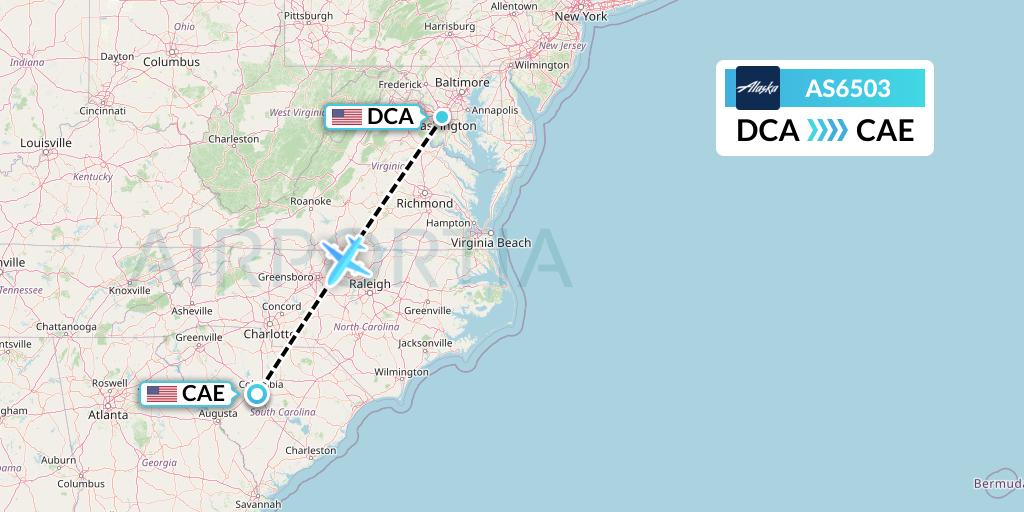 AS6503 Alaska Airlines Flight Map: Washington to Columbia
