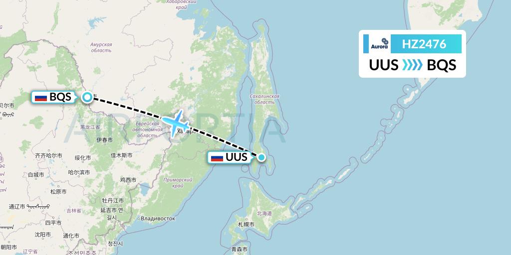 HZ2476 Aurora Flight Map: Yuzhno-Sakhalinsk to Blagoveshchensk