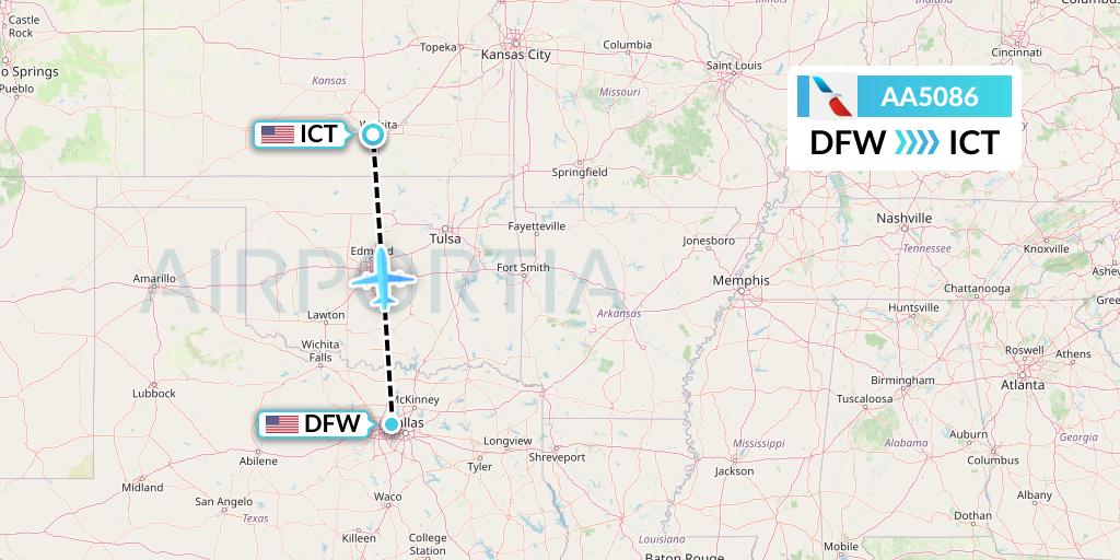 AA5086 American Airlines Flight Map: Dallas to Wichita