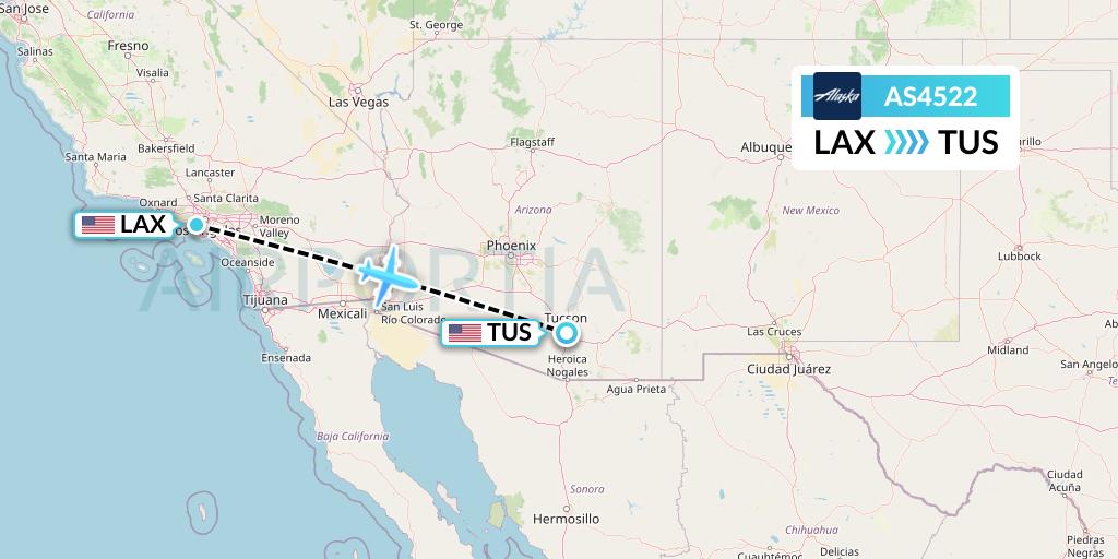 AS4522 Alaska Airlines Flight Map: Los Angeles to Tucson