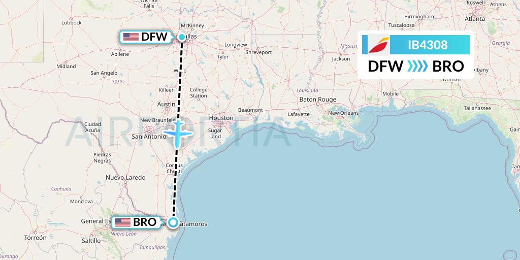 IB4308 Iberia Flight Map: Dallas to Brownsville