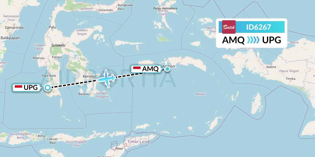 ID6267 Batik Air Flight Map: Ambon to Makassar