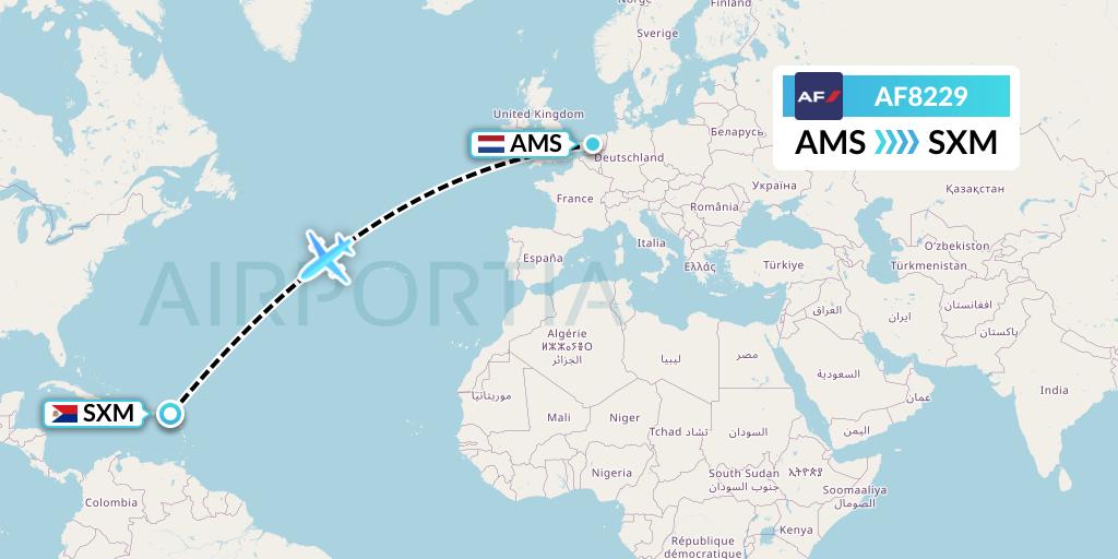 AF8229 Air France Flight Map: Amsterdam to Sint Maarten