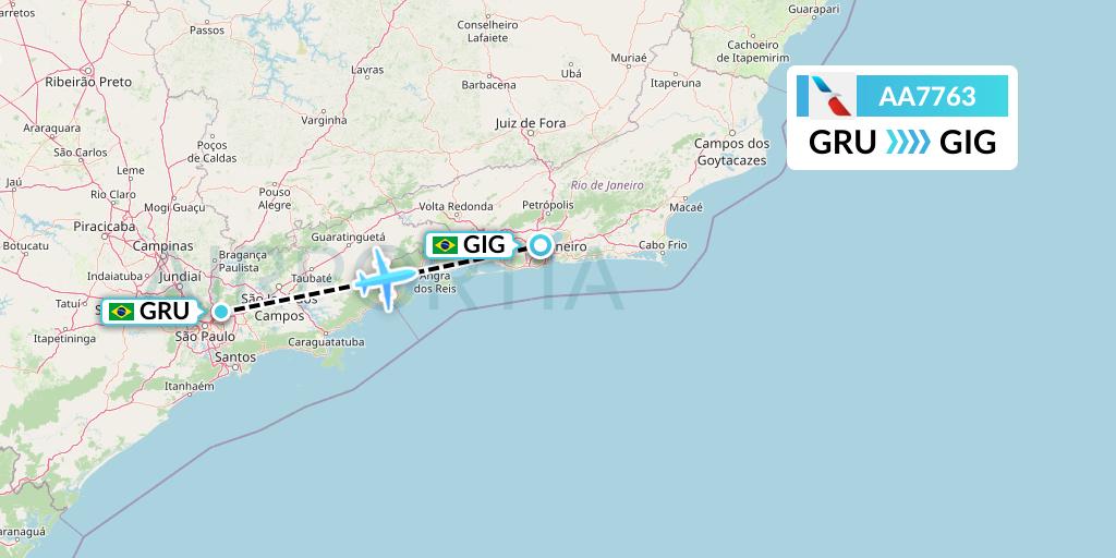 AA7763 American Airlines Flight Map: Sao Paulo to Rio de Janeiro