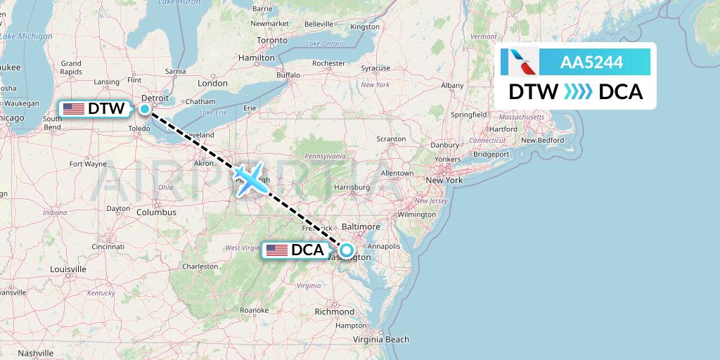 AA5244 American Airlines Flight Map: Detroit to Washington