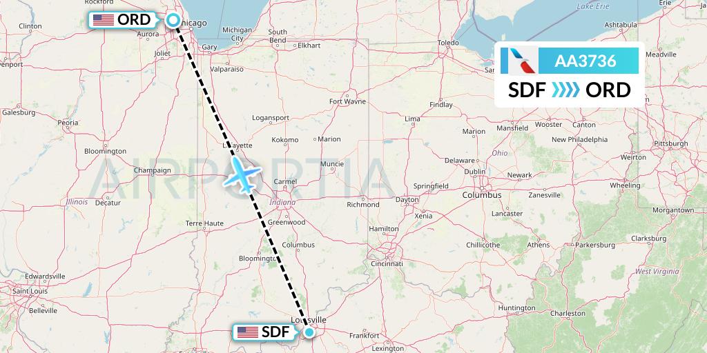 AA3736 American Airlines Flight Map: Louisville to Chicago